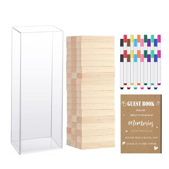 1 Набор Альтернатива свадебной книге пожеланий Деревянный блок с прозрачной акриловой коробкой Ручки Знак Свадьба Свадебный душ Вечеринка Украшение для приема