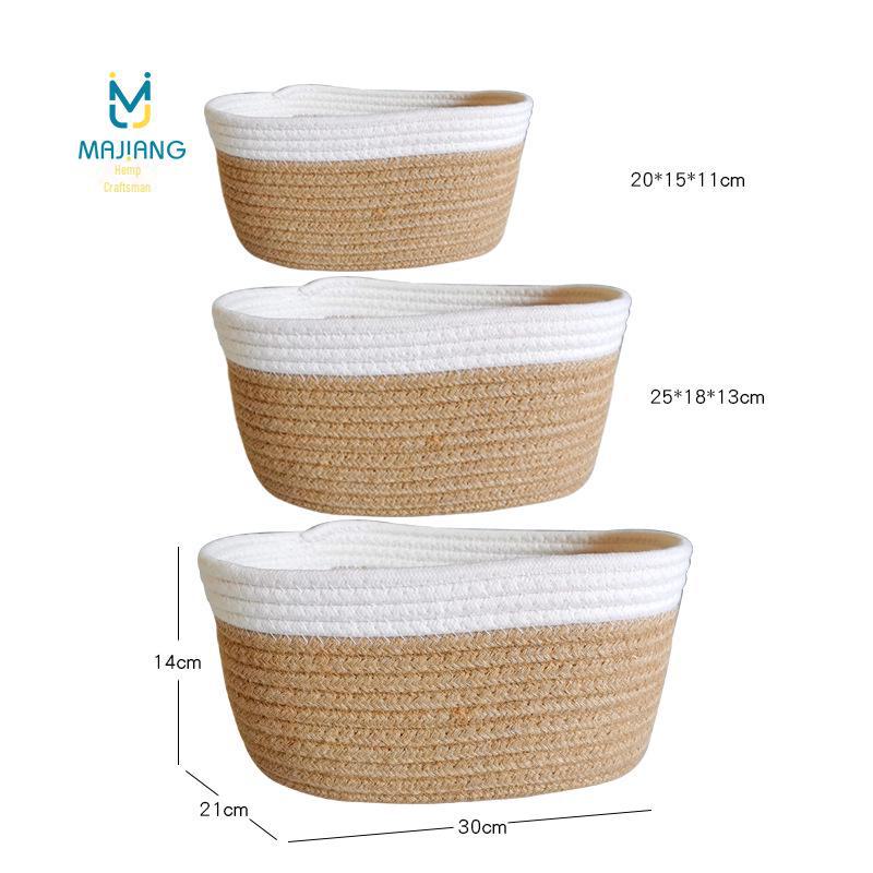 Современная настольная корзина для хранения из хлопковой веревки - плетеная пенька для всякой всячины и косметики