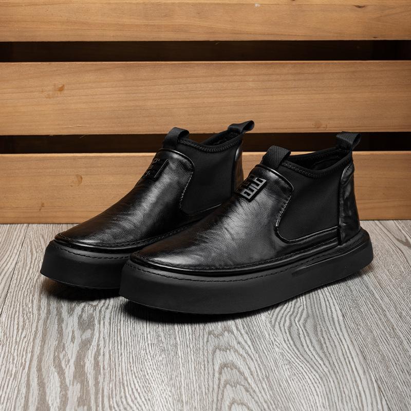2025 прямая поставка первый слой коровьей кожи повседневная обувь для скейтборда новая мужская обувь с высоким верхом черная дышащая мужская кожаная обувь корейской версии