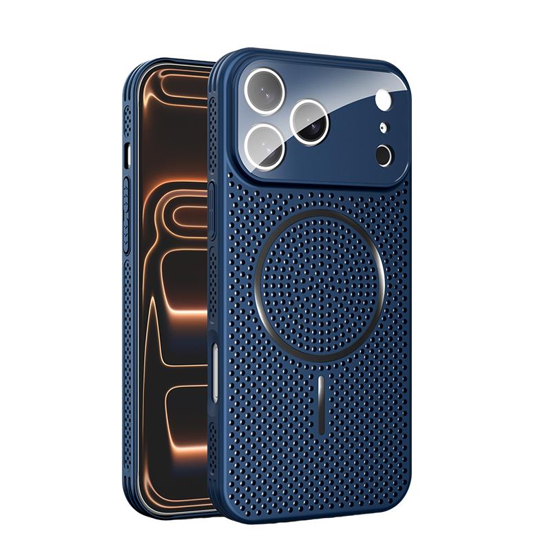 Heat Dissipation Mesh For MagSafe Phone Case For iPhone 17 16 15 14 13 Pro Max Large Window Lens Protector Magnetic Hard Cover