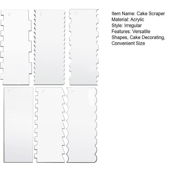 6Pcs Large Acrylic Cake Scraper Set Cakes Smoother Scraper Transparent Decorating Contour Stripe Cake Comb Kitchen Baking Tool