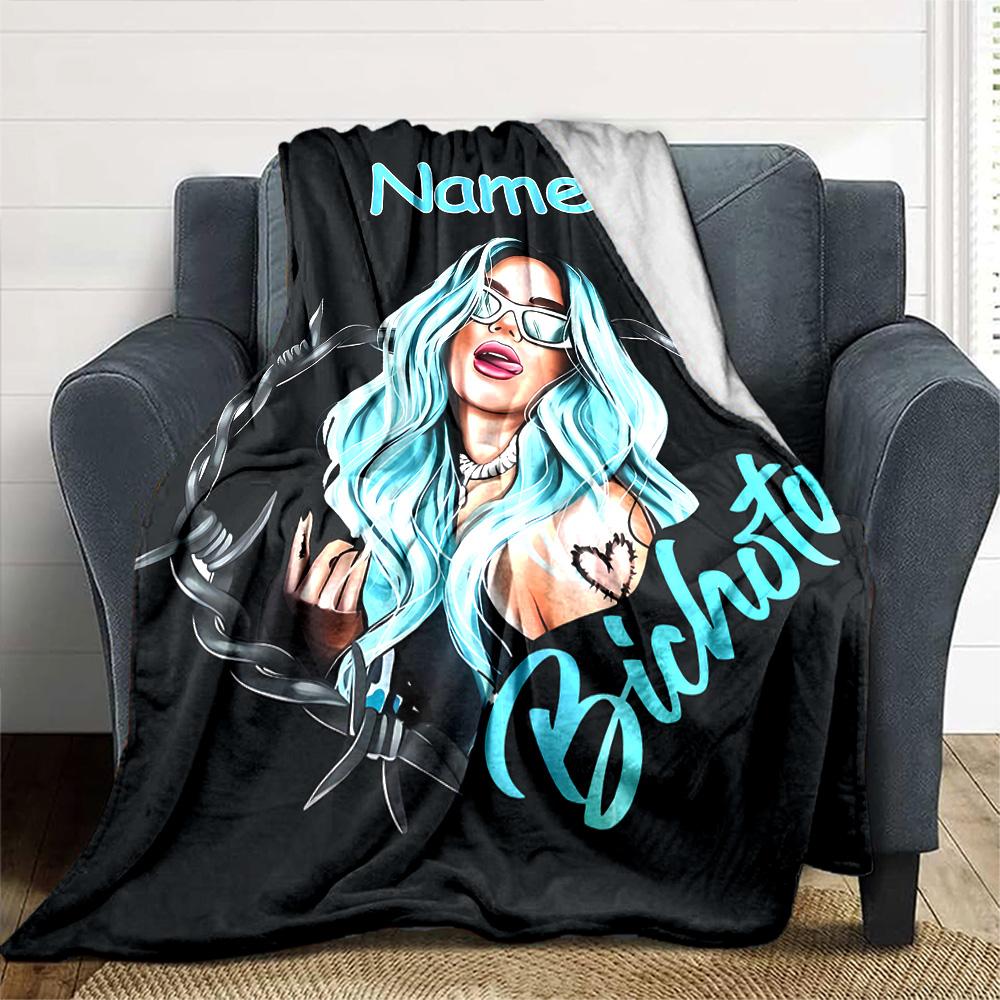 Customiz Name Personality singer Karol G Blanket Soft &Warm Sofa Office Bed Travel Lunch Break Blanket, Gift Suitable All Seasons