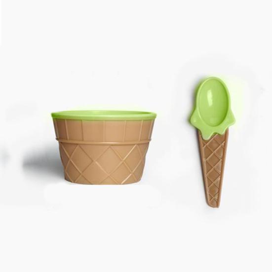 Kids Child Cartoon Cone Ice Cream Bowl Spoon Dessertware