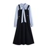Autumn Design Feeling Waist and Thin Fake Two-piece Faculty Interview Long-sleeved Dress