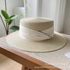 French straw top hat women's summer sunshade sun protection flat top hat women's seaside vacation British flat brim top hat tide