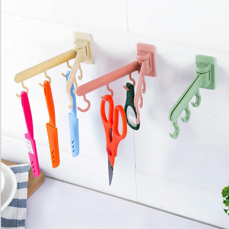 6 Hook Door Cabinet Wall Shelf Bathroom 180 Degree Rotate Strong Sucker Hanger Storage Hooks Rack