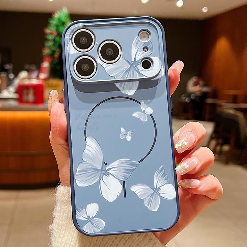 Чехол с узором из бабочек и бантов Для iPhone 17 Pro Max Чехол iPhone 16 15 14 13 Pro Max Магнитный Для Magsafe Гибридный Тонкий Матовый Чехол