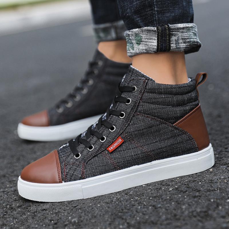 2024 Classic Korean Denim High-Top Men's Trendy Sneakers - Large Size Canvas Casual Shoes