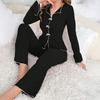 Women's Pajama Set Long Sleeve Top And Wide Leg Long Pants Lounge Set Casual Slim 2 Piece Pjs Sleepwear