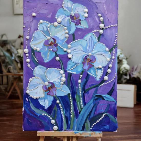 Набор для рисования жемчугом DIY Легкое интуитивное творчество Рисование цветочного узора на холсте с предварительной печатью Стартовый набор 5D-искусства жемчугом