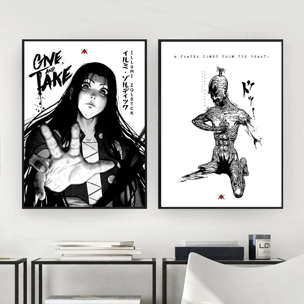 Аниме Hunter X Hunter постеры черно-белые Killua Zoldyck Kurapika Gon холст картина мультфильм настенная живопись домашний декор