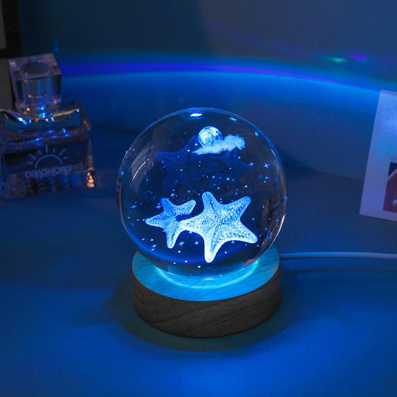 Luminous 3D Crystal Ball Night Light - Engraved Glass Room Ornament, Perfect Birthday Gift for Girls