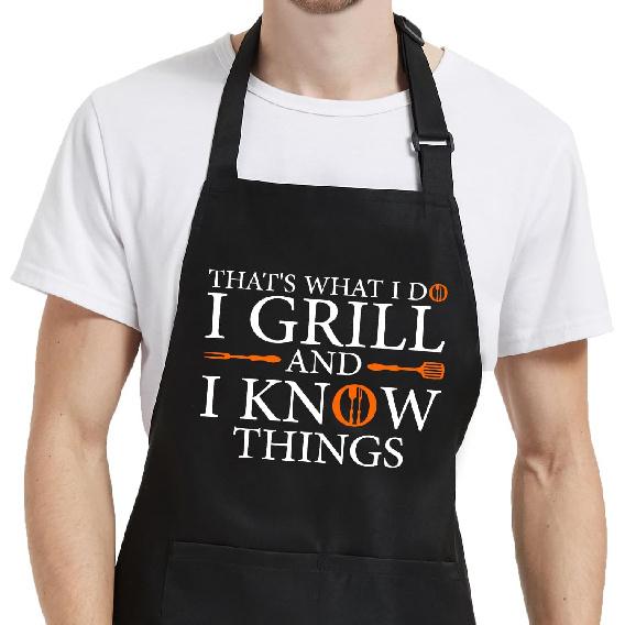 Funny Chef Apron for Men with Pockets, Mens Apron for Grilling, Cooking BBQ Gifts for Men Dad Birthday Fathers Day