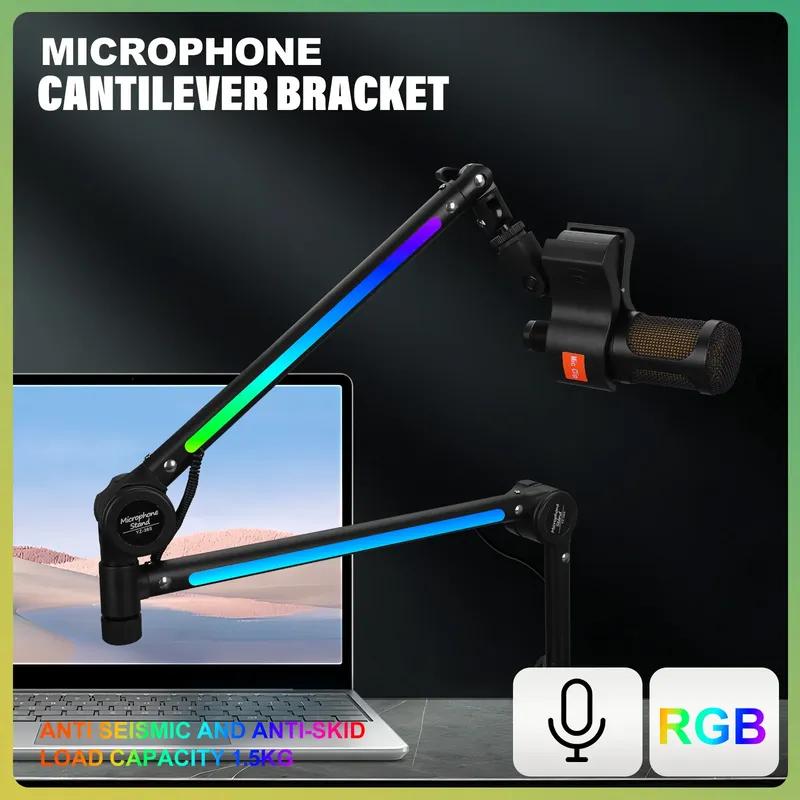 Desktop Arm Holder for Microphone Stand Computer Mic Stand with RGB Lighting Cantilever Bracket for Live Singing Condenser Mic