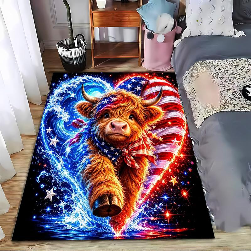 Highland Cow with American Flag Design carpet set (1 duvet cover, 2 pillowcases, duvet not included)