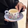 Ретро Керамическая Чашка и Блюдце Чувство Фиолетовая Масляная Живопись Кофейная Чашка и Блюдце Набор Послеобеденный Чай Латте Кружка Подарочная Коробка