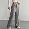 Женские брюки с низкой посадкой, на молнии и пуговице, прямые широкие длинные брюки с карманами, однотонные рубчатые брюки для отдыха