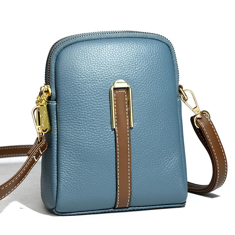 2022 Fashion Real Cowhide Girls Purse Phone Pouch Genuine Leather Shoulder Bags Woman Minimalist Solid Color Mini Crossbody Bag
