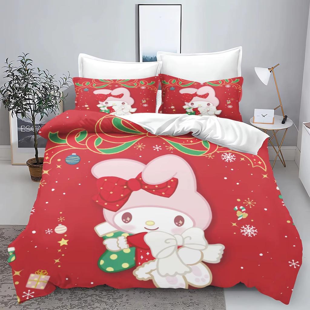 Christmas Series Sanrio Bedding Set  Polyester 3D Duvet Cover Pillow Case Set Bed Cover Adult Kids Bedroom Decoration