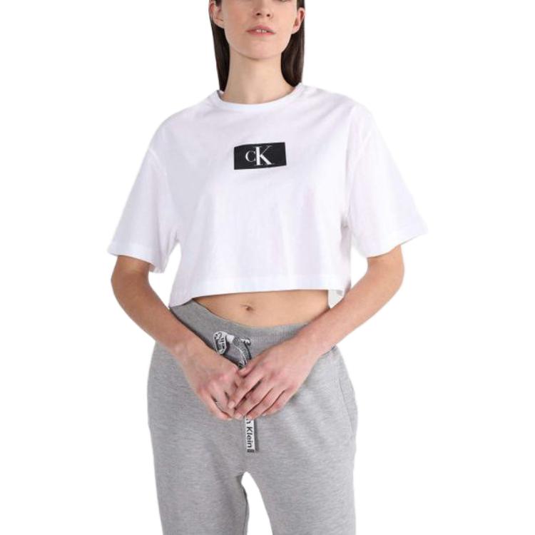 Calvin Klein Ck96 Series Color Block Letter Pattern Printed Round Glow Pullover Short Sleeve Top Women tops White QS6946-110