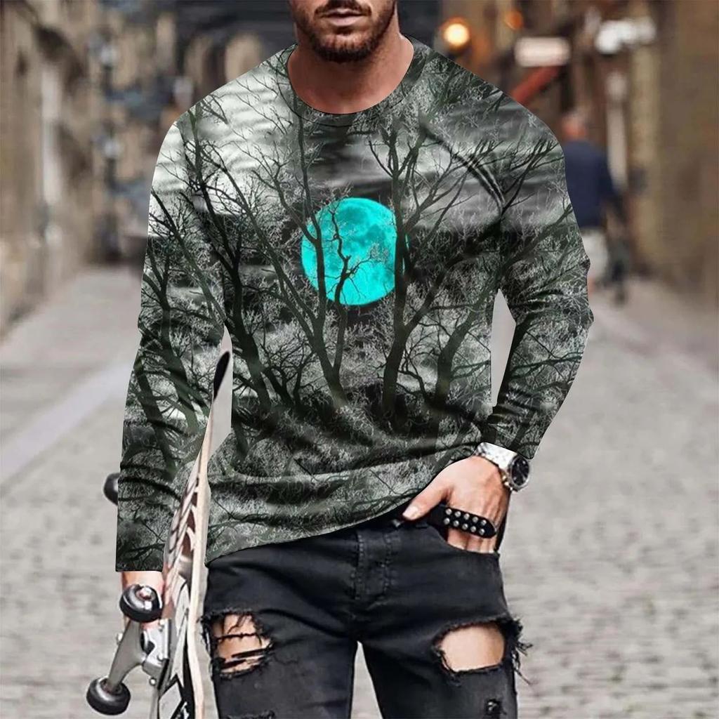 Футболка с длинным рукавом Fashion Street Personality Man Spiderweb Halloween Hd 3D Printed Plus Size Loose Comfortable Jumper