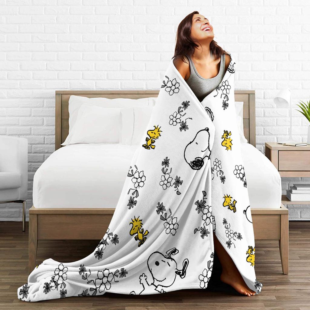 Вязаное одеяло Snoopy's Woodstock с цветочным узором, флисовое, супер теплое, плед для спальни, дивана, кровати, коврик