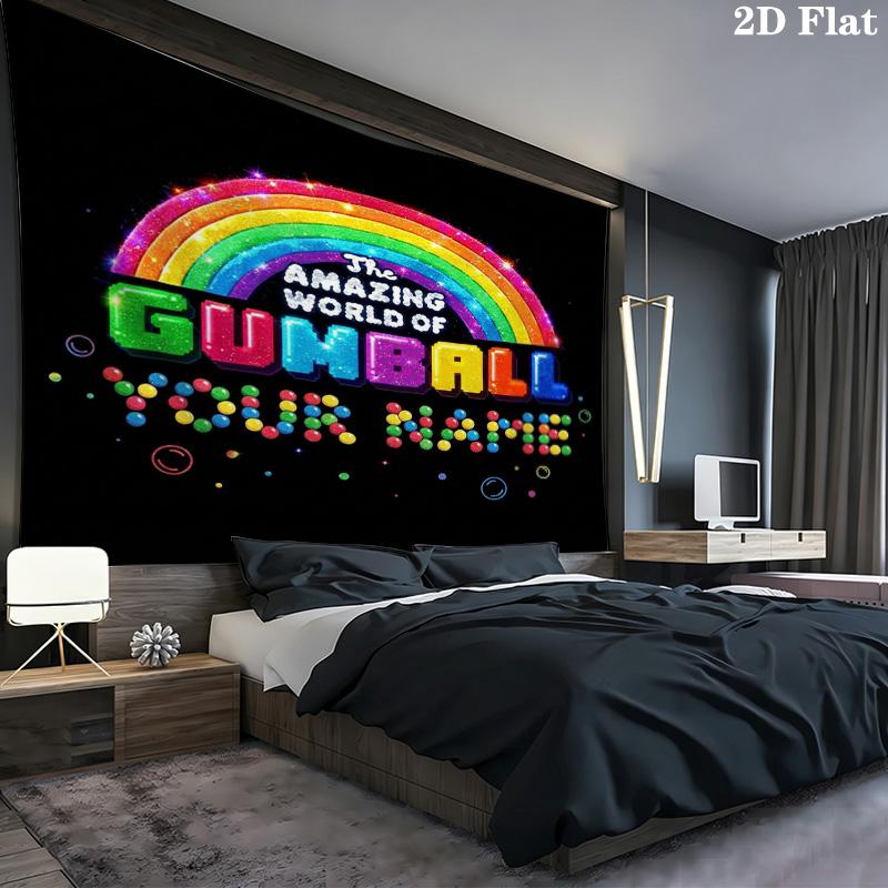 Cartoon Characters Collage Custom Name Wall Tapestry Aesthetic Wall Hanging Printed Fabric Blanket Decorative Tapestries for Bedroom Living Room Home