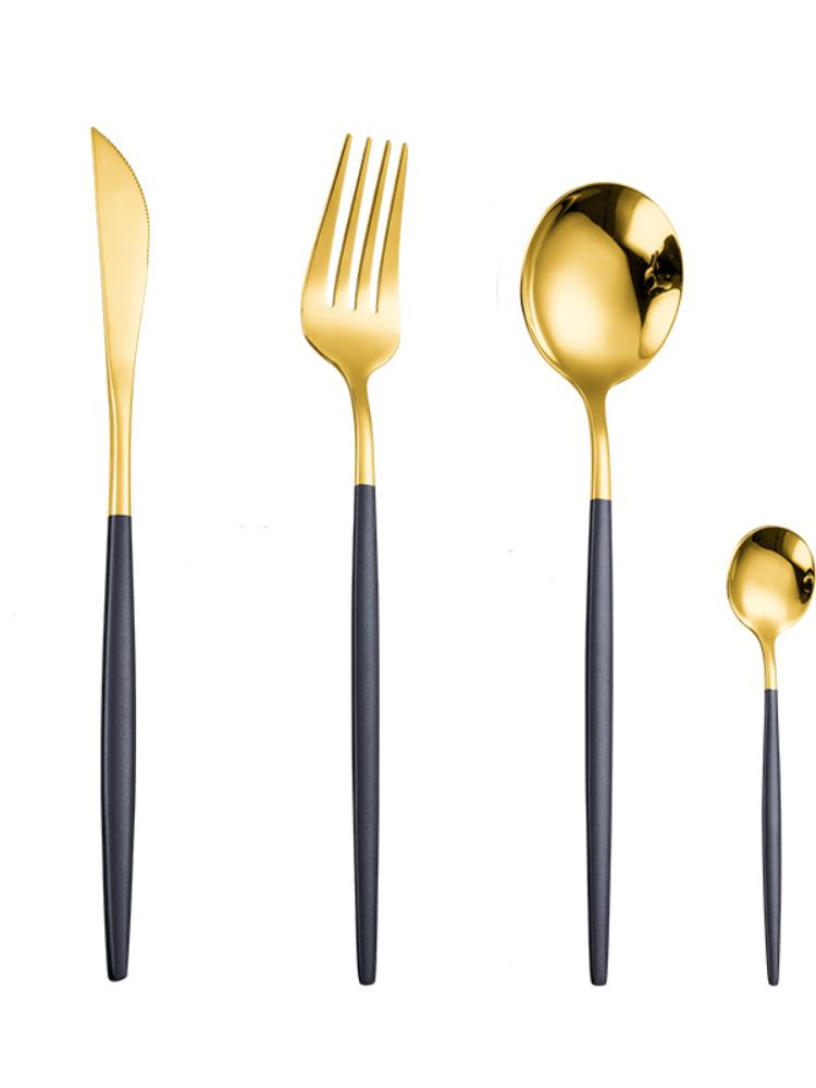 4 шт. Набор столовых приборов из нержавеющей стали, золотистого цвета, черная роскошная столовая посуда, столовые приборы, кухонные вилки, ложки, ножи