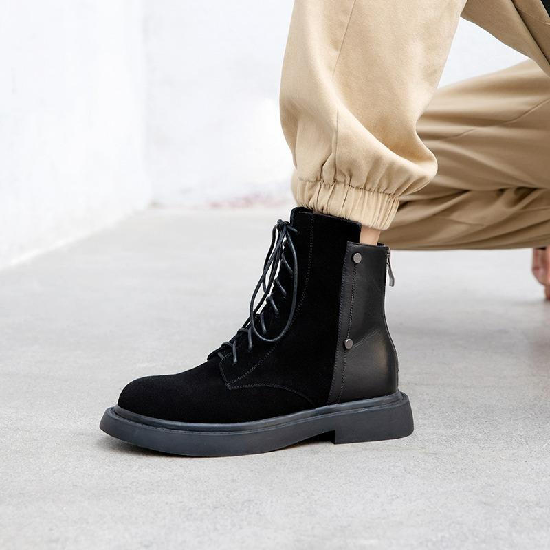 Женские ботильоны из натуральной кожи из коровьей замши с перекрестными ремешками Узкие ботинки Ботинки на платформе