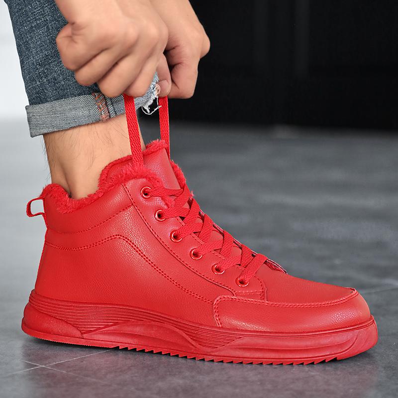Модные легкие зимние кроссовки мужские теплые меховые высокие туфли унисекс мужские красные повседневные туфли удобные кожаные кроссовки для мужчин