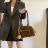 Autumn Retro Suede Portable Bowling Bag Women's 2025 New Niche Underarm Bag Large-capacity Shoulder Bag