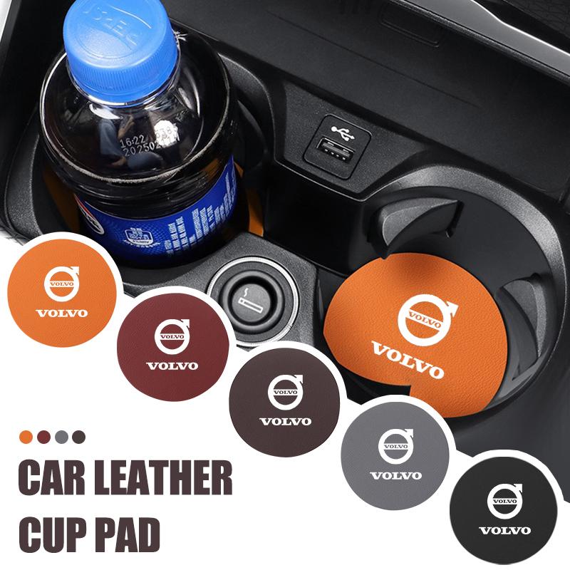 2pcs Car Leather Auto Water Cup Slot Non-Slip Mat Accessories For Volvo EX90 V60 V40 XC90 S60 XC60 V50 V70 S90 XC40 S80 V90 EX30
