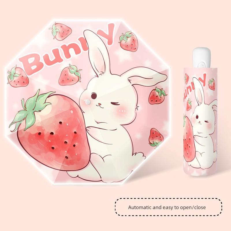 Cute Rabbit Safety Automatic Anti-Rebound Children's Umbrella for Primary School Students, Boys and Girls, Dual-Use for Sun and Rain, Foldable