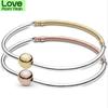 Authentic 925 Sterling Silver Rose Gold Ball Circular Three -Link Snake Chain Bracelet Fit Women Bead Charm Diy Jewelry