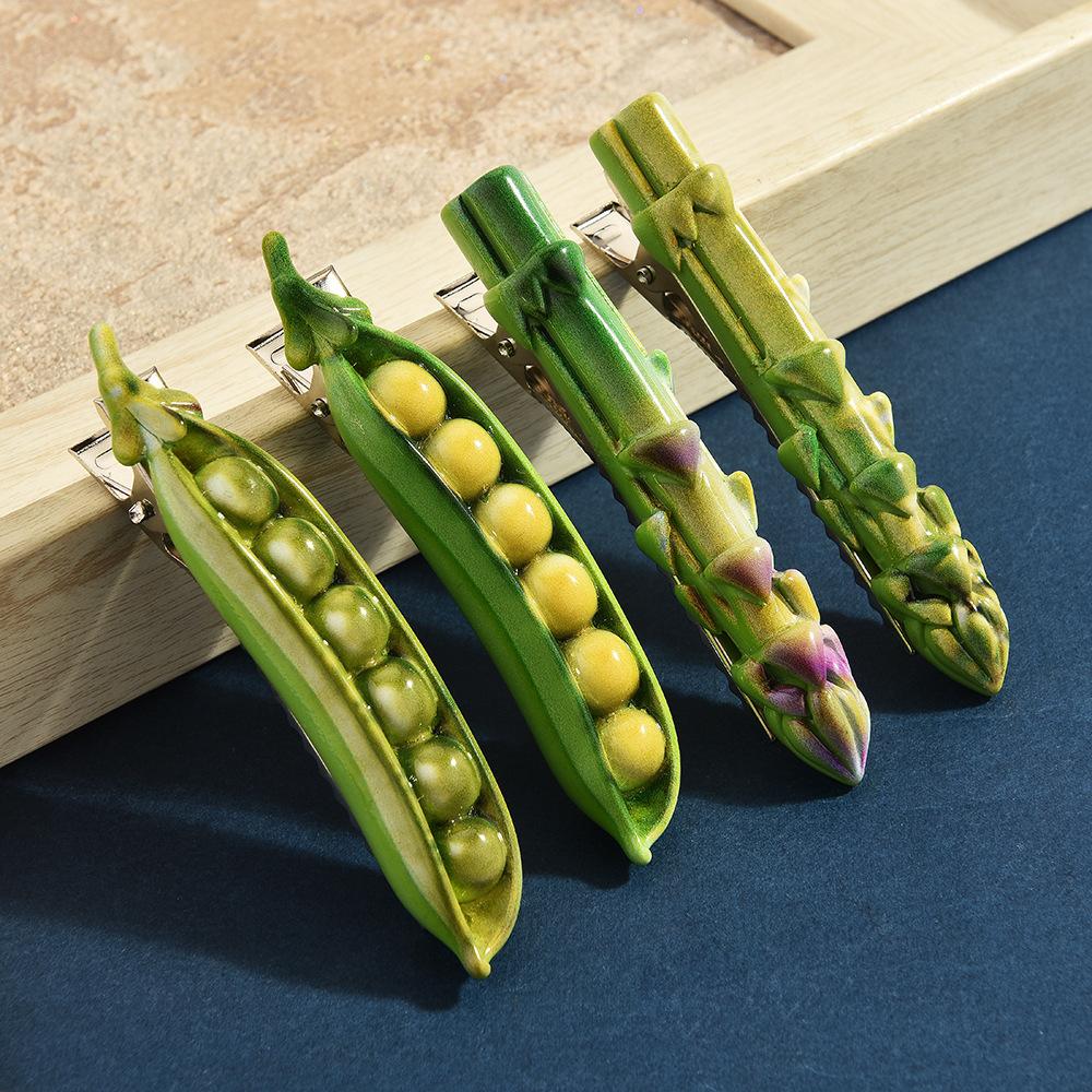 Simulated Pea Asparagus Hairpin Female Funny Creative Side Clip Niche Fun Vegetable Styling Hairpin