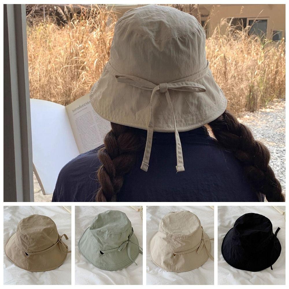 Visor Cap Bow Bucket Hat Solid Color Summer Sun Hat Fashion Sunscreen Fisherman Hat Travel