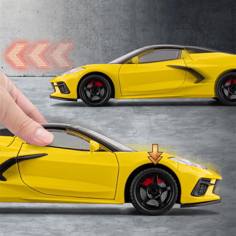 1:24 Corvette C8 R Сплав Спортивный Автомобиль Модель Литье под Давлением Металл Трековые Гонки Транспортные Средства Модель Автомобиля Симуляция Звука и Света Детская Игрушка Подарок