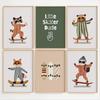 Retro Raccoon Fox Woodland Animal Skateboard Print Panda Nursery Wall Art Poster for Modern Living Room Nursery Home Decor Gifts