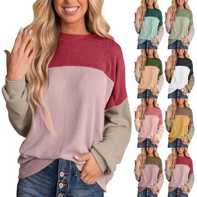 Женская толстовка с круглым вырезом и длинными рукавами в повседневном стиле, свободная толстовка с плотным покрытием, топ с длинными рукавами соответствующего цвета