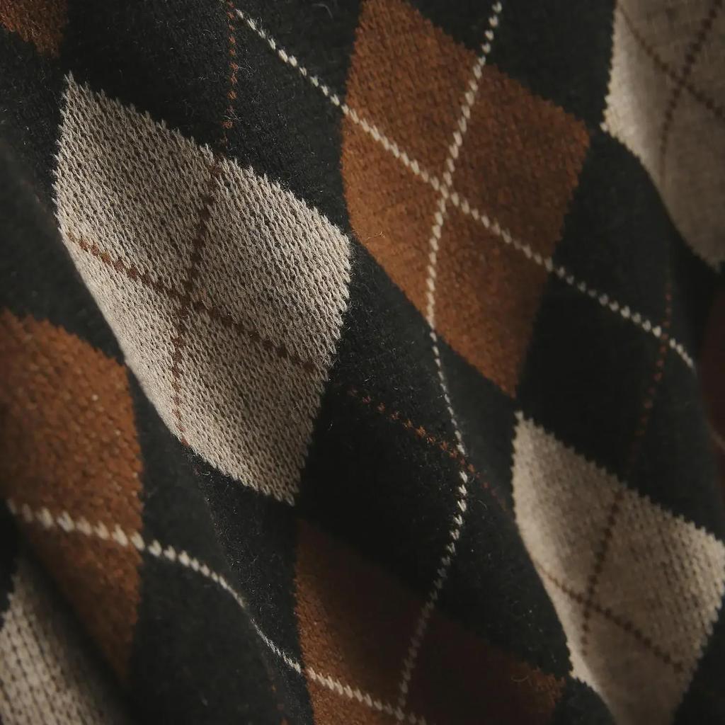 Шерстяной свитер в британскую ретро-контрастную ромбовидную клетку 2024 года — женская коллекция осень/зима