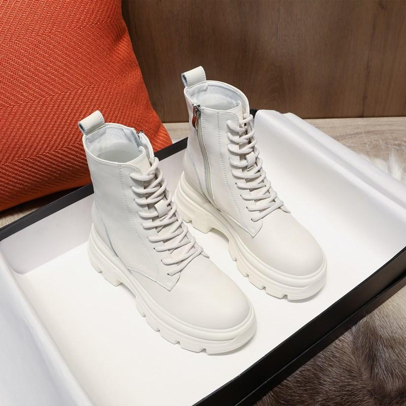 Leather Martin Boots Women's Shoes 2025 New Autumn High-top Thin Casual Platform Tide Ins Inner Height-increasing Short Boots