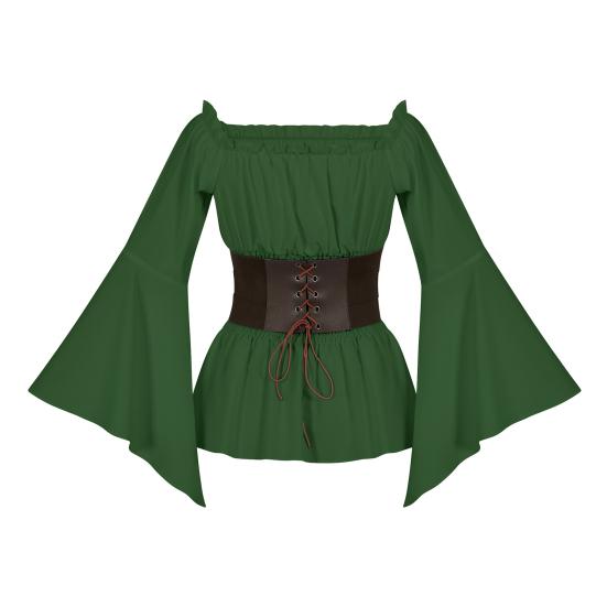 Женский топ с корсетом, средневековый пиратский блузка с открытыми плечами, нестандартные расклешенные рукава, лепестковый подол, костюм для косплея на фестивале