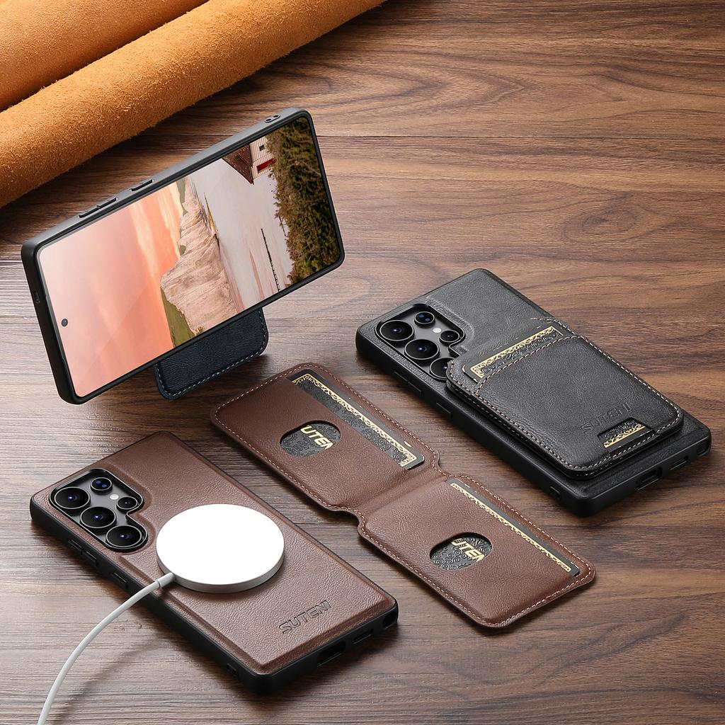 Leather Case for Samsung Galaxy S26 Ultra S22 S23 S24 S25U Magnetic Wireless Charging Detachable Card Bag Holder Phone Shell