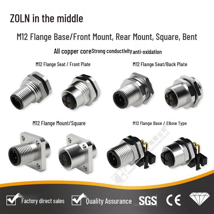 Авиационный разъем M12 с фланцем: Водонепроницаемый IP68 Разъем Папа и Мама для Датчиков Промышленной Автоматизации