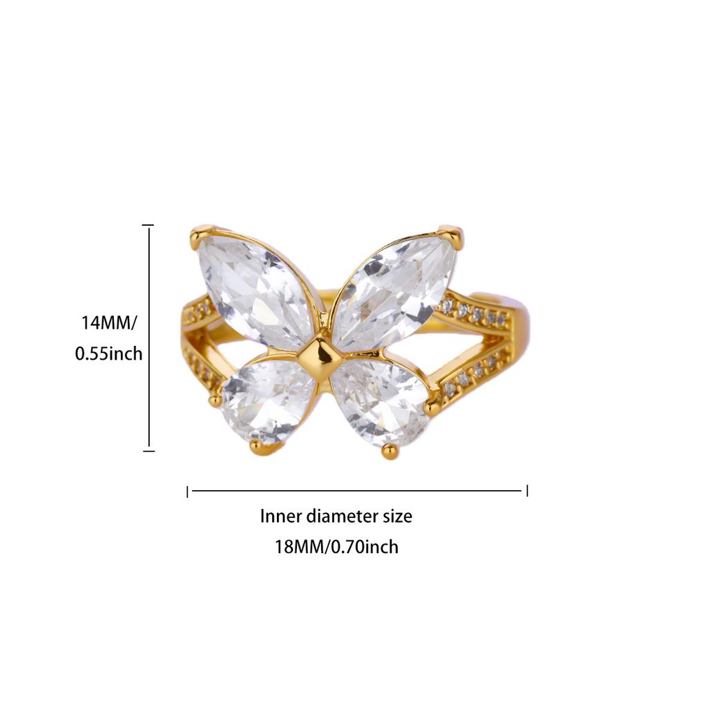 Fashion Zircon Butterfly Rings For Women Gold Color Stainless Steel Butterfly Ring Wedding Christmas Hypoallergenic Jewelry Gift