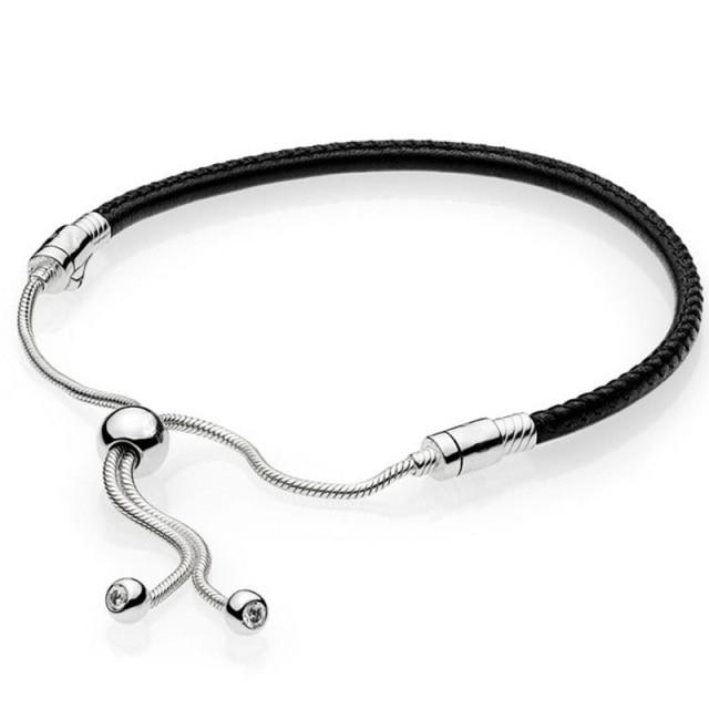 Pave Heart Star String Of Beads Sliding Clasp Adjust Wrist Bracelet Fit Sterling Tone Bangle Bead Charm Diy JewelryFashion Bracelets
