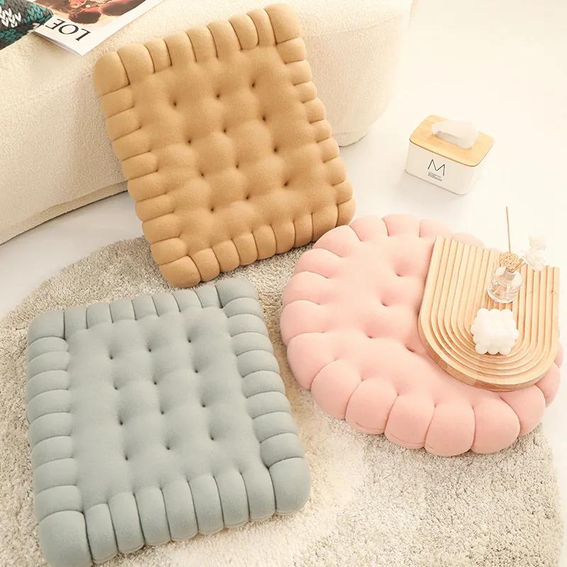 Large Biscuit Shape Plush Cushion,Soft Creative Pillow Chair Seat Pad, Decorative Cookie Japanese Tatami Back Cushion