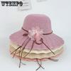 Flower Solid Color Spring Summer Foldable Sunscreen Hats with Belt Wide Brim Travel Beach Breathable Sun Hats