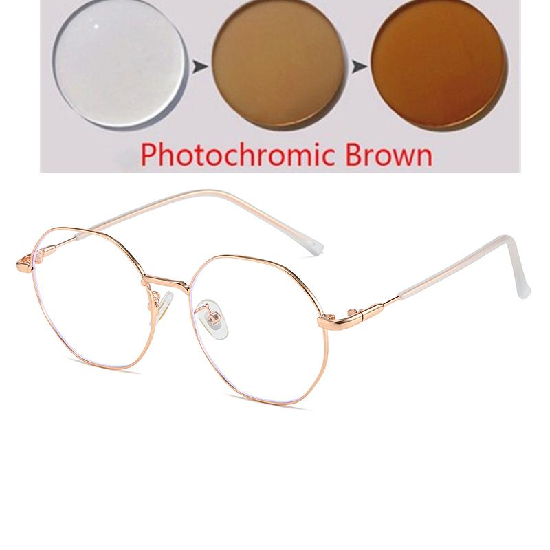 0 -0.5 -1.0 To -6.0 Women Men Blue Light Blocking Polygon Myopia Glasses Finished Fashion Metal Student Prescription Spectacles