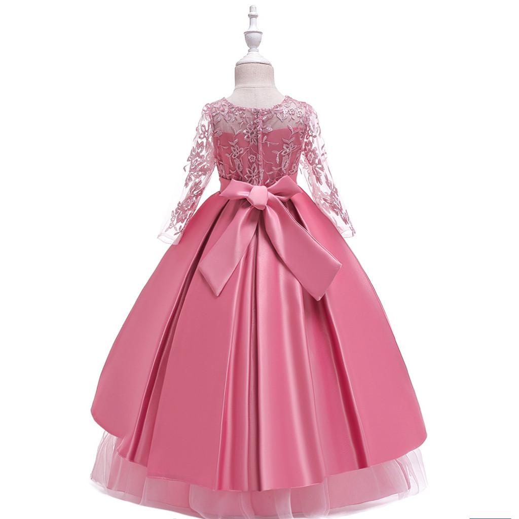 Детское кружевное тюлевое платье принцессы с бантом для девочек на свадьбу, одежда